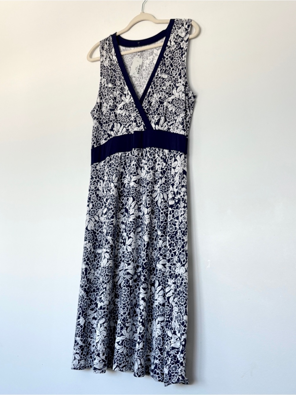 L.L. Bean Navy and White Floral Stretch Maxi Dress